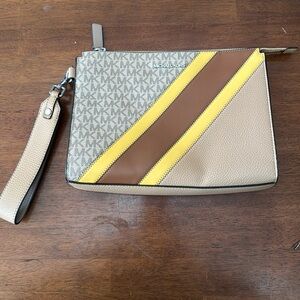 NWT Michael Kors yellow & copper striped pouch wristlet purse
